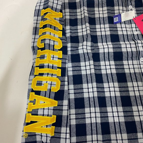 Michigan Wolverines FOCO Mens Flannel Plaid Long Sleeve Button Up Shirt Pocket - Picture 3 of 11